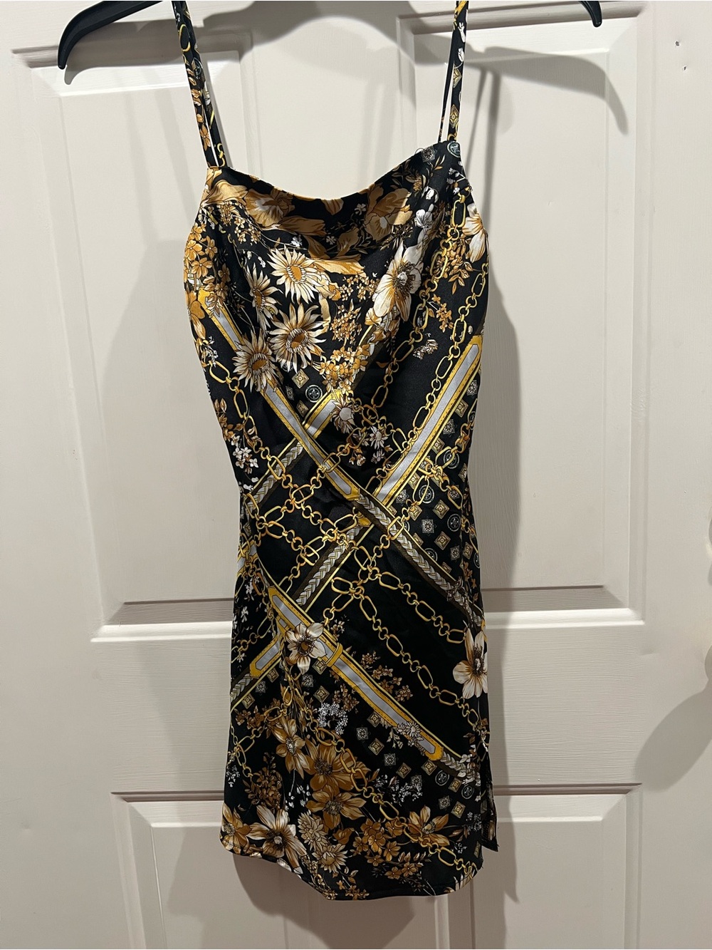 Princess Polly Black and Gold Satin Slip Mini Dress
